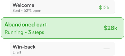 Welcome, abandoned cart, and win-back sequences